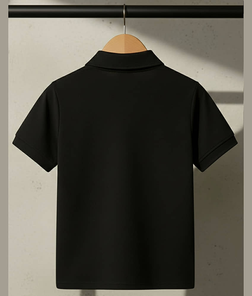 AOOSH Men Cotton Blend Regular Fit Self Design Polo T Shirt ( Black ) view 2