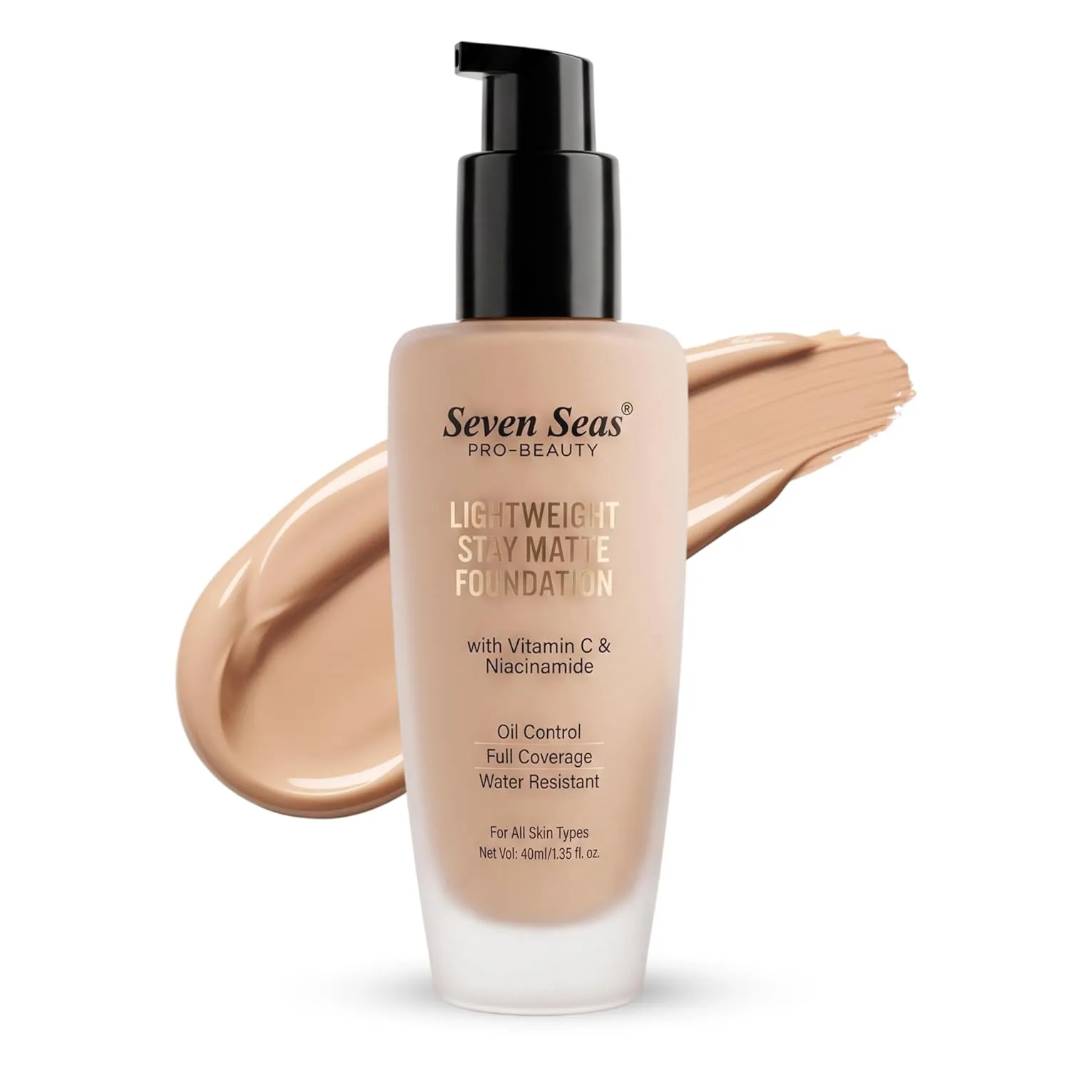 Seven Seas Stay Matte Lightweight Foundation for Face Makeup, Oil Free, Full Coverage, SPF 15, Suitable for All Skin Types, Non-comedogenic, Hypoallergenic, Paraben Free Liquid Foundation 40ml (Caramel) view 2