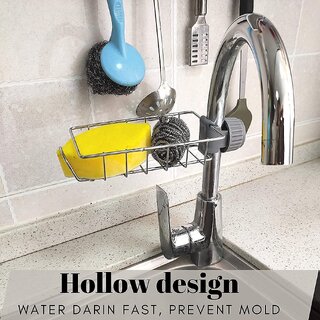 Faucet Storage Racks Adjustable Sink Draining Rack Kitchen Bathroom Soap Holders Shelves, Rustproof Stainless Steel Sink Candy Organizer Towel Holder for Soap, Sponges, Shampoo view 2