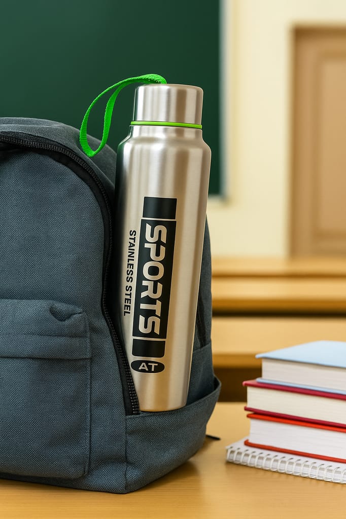 Stainless Steel Water Bottle 1000ml, Single Wall with Carrying Strap view 2