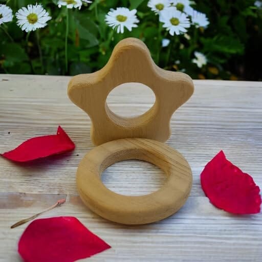 Neem Wood Teethers for Babies of Age 0 to 3 Years | Pure Organic Teething Toys for Infants | Flower &Circle Shapes view 2