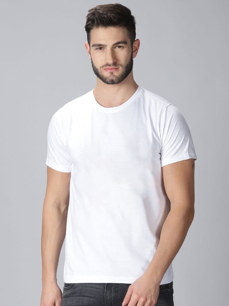 Cotton White Plain Round neck T-Shirt view 2