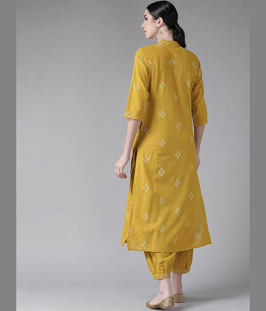 Ishin - Yellow A-line Cotton Women's Stitched Salwar Suit ( Pack of 1 ) view 2
