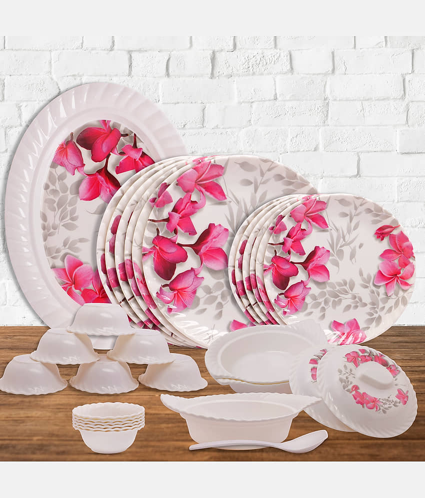 Homepro Fountain Wand White & Pink Melamine 32 Pcs Dinner Set view 2