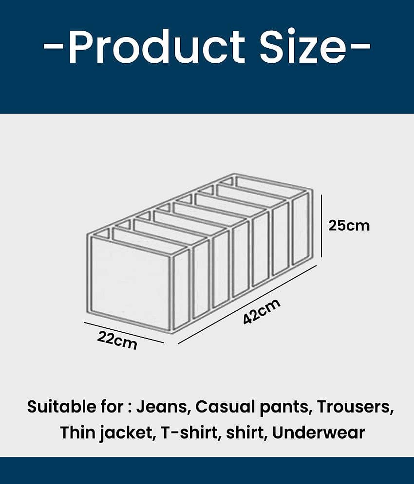 Non-Woven 7 Compartments Foldable Wardrobe Storage Organisers for Shirt, Denims, Pants, T-Shirt,Beige ( Pack of 2) view 2
