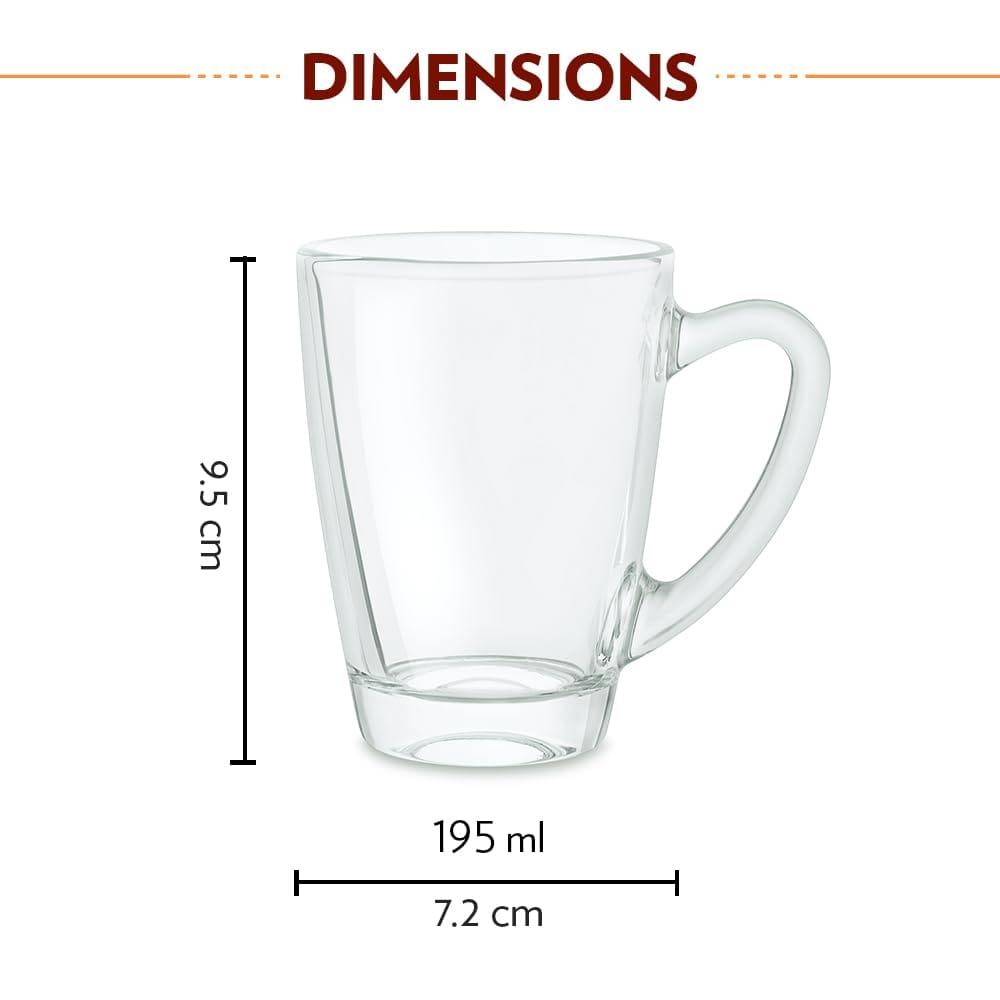 Borosil 195ml Serene Tea/Coffee Mug Set | Borosilicate Tuff Glass Made in India Cup Set for Chai, Green Tea, Coffee, Milk | Microwave Safe, Scratch Resistance, Lightweight | Transparent (2pc Set) view 2