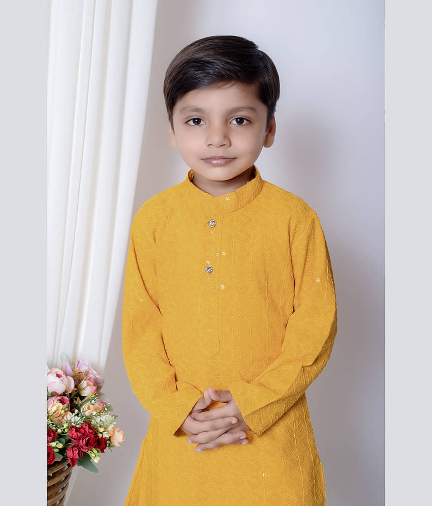 New Collection Boys Chanderi Sequined - Pattern Kurta Pant Set ( Dark Blue , Pack of 1 ) view 2