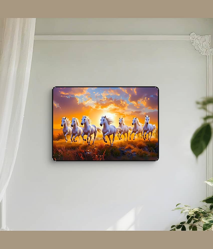 Running White Horses Wall Art | Golden Landscape UV Print view 2