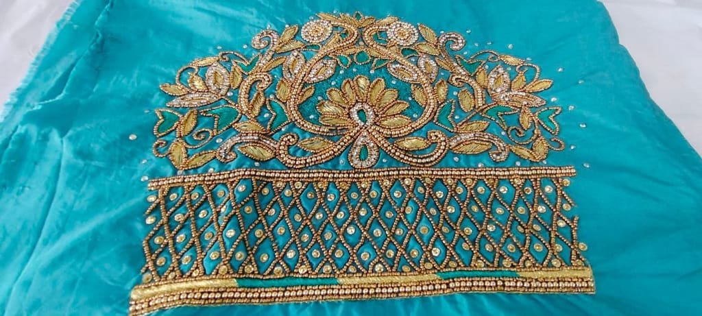 Aqua Blue Hand Embroidered Blouse view 2