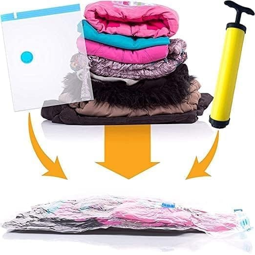 Vacuum Bags (5 Bag 1 Pump), for Clothes With Pump, Space Saver Vacuum for Travel, Airtight Reusable Compression Storage for Packing, Bedding, Pillows, Comforters, Blankets Storage view 2