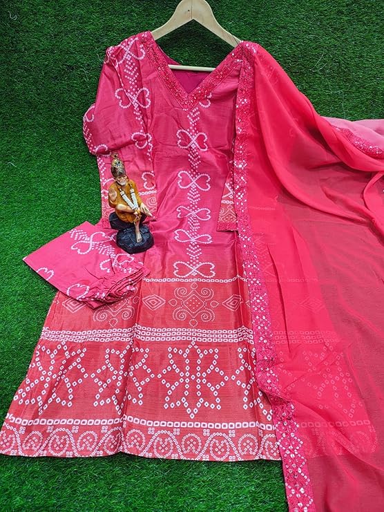 Womens Heavy Chinon Embroidered Suit Set Sequence & Zari Work Kurta with Pants & Dupatta Salwar Suit view 2
