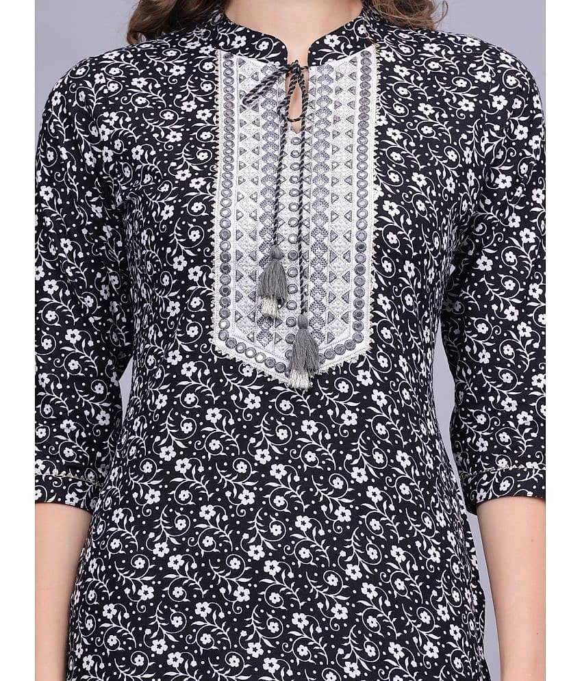 HIGHLIGHT FASHION EXPORT Cotton Printed Straight Women's Kurti - Black ( Pack of 1 ) view 2