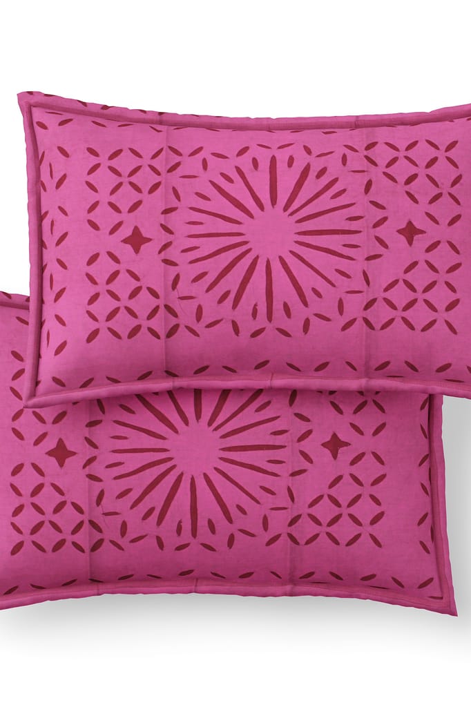 Garvi Gurjari (A Gujarat Govt Enterprise) Handmade Pink Applique Work Cotton Bed Cover Set With Pillow Covers view 2