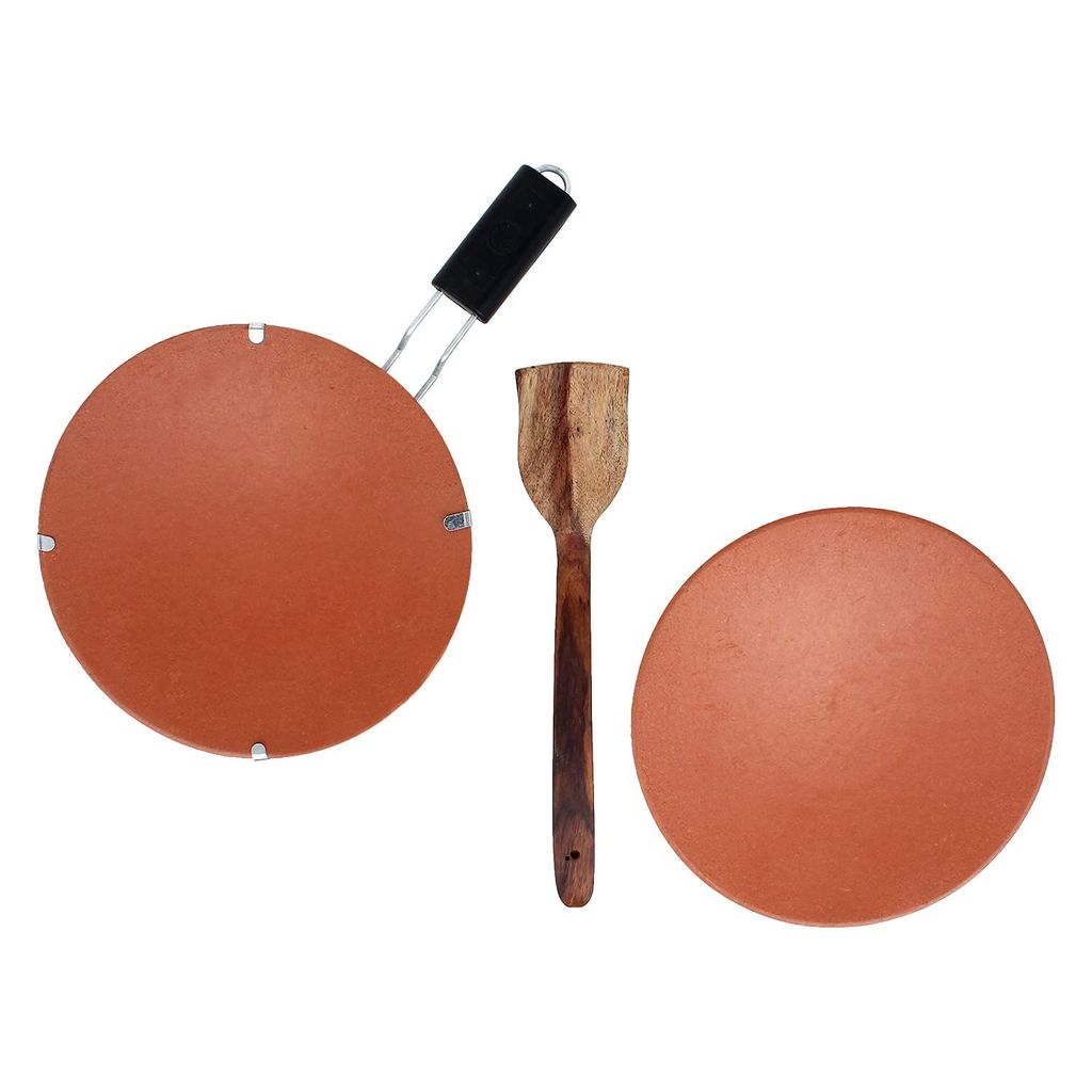 KSI Earthenware Clay Tawa Mitti Ka Tawa Combo Clay Tawa with Stand and Wooden Spatula Cookware for Kitchen view 2