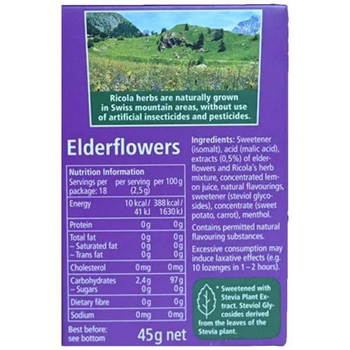 Ricola Swiss Herb Lozenges - Elderflowers, Sugarfree, 45 gm view 2