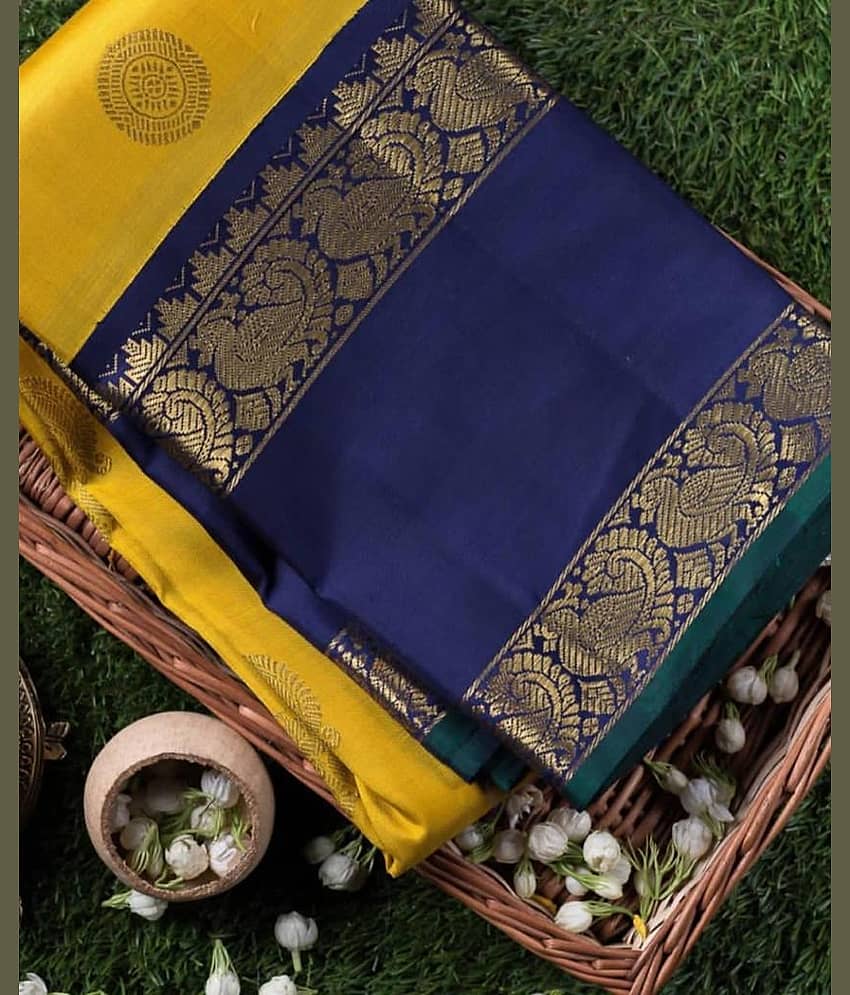 Prijari Art Silk Woven Kanjeevaram Sarees With Unstitched Blouse Piece ( Yellow ) view 2