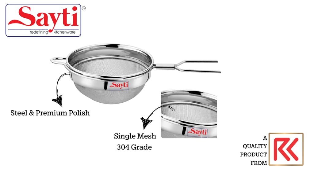 RK Sayti Stainless Steel Round Strainer, 304 Grade Single Mesh, Premium Polish, Pack of 2, Medium Size view 2