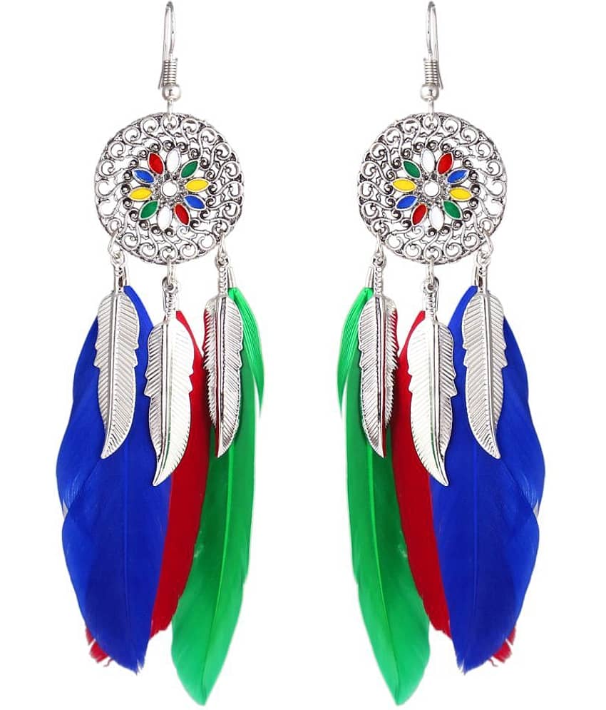 The Jewelbox® Boho Feather Leaf Filigree Multicolor Enamel Rhodium Hanging Dangle Earring Girls Women view 2