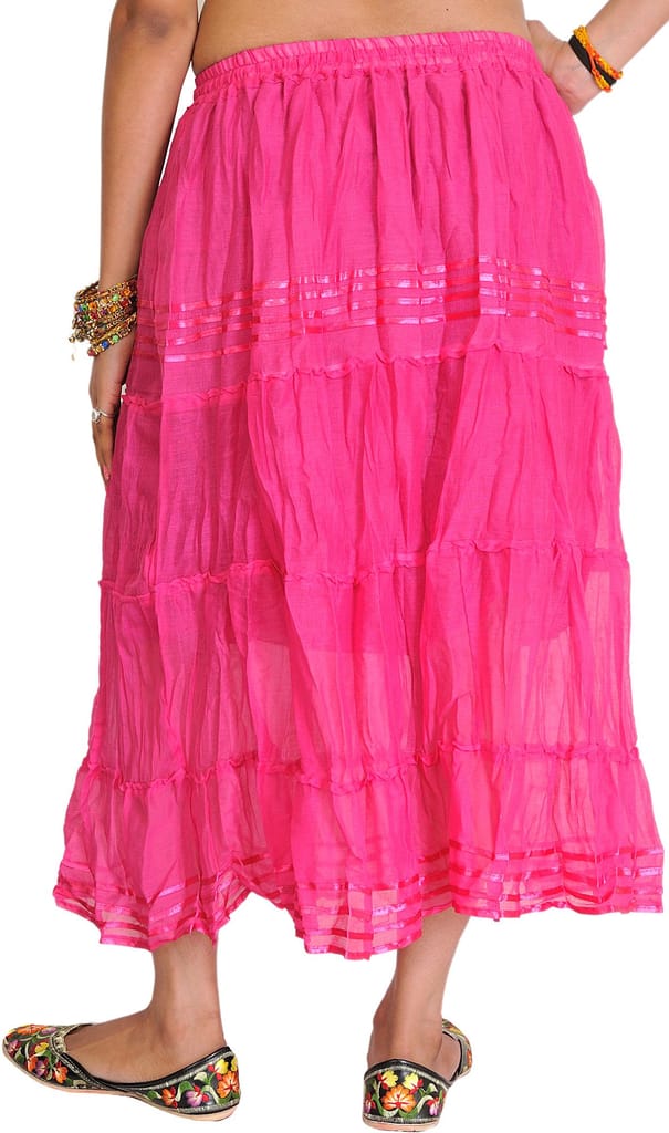 Magenta Plain Elastic-Waist Midi Skirt with Lace view 2