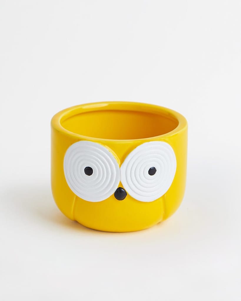 HomifyArt Owl Art Resin Flower Pot Planter for Home, Office, Bedroom, Living Room, Table Decor 3" x 4" Inch. Set of 1 (Yellow Pcs 1) view 2