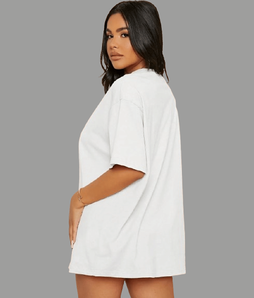 ELBATROSS Women Cotton Blend Solid Oversized Fit Round Neck T-Shirt ( White ) view 2