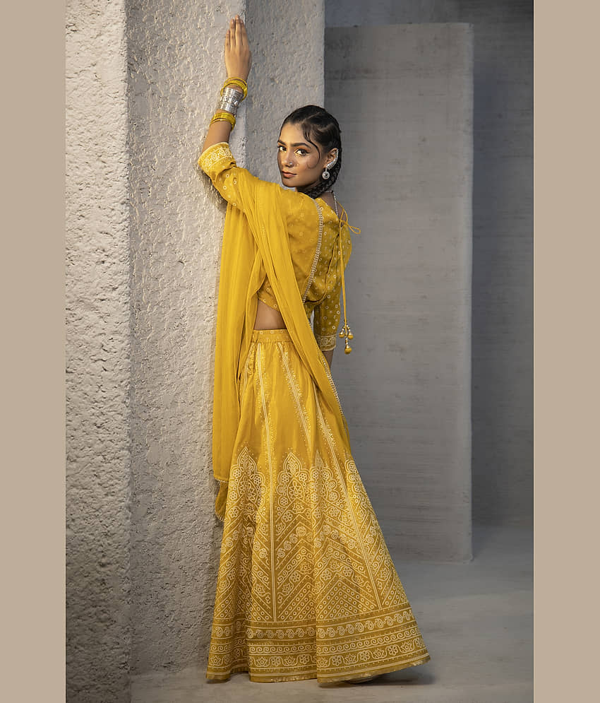 Juniper Yellow Shantoon Circular Stitched Lehenga view 2