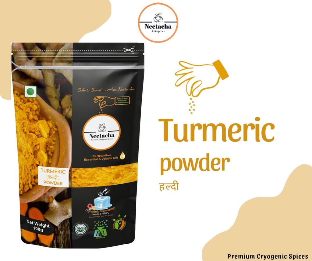 NEETACHA ENTERPRISES LLP. Premium Cryogenic Turmeric Powder I 100g | Anti-Oxidant & Anti-Inflammatory | Chemical Free & Unadulterated | Pure & Natural Haldi Powder for Healthy Cooking I @ 35% reduced consumption. view 2