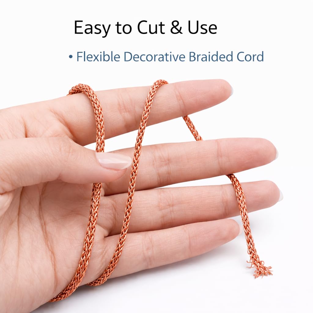Copper Dori Braided Cord Roll (18 Meter) | Metallic Copper Color | Fancy Braided Thread for Piping, Bead Art & Apparels | Embroidery, Aari Work, Jewellery Making view 2