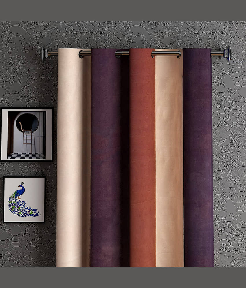 N2C Home - Brown Polyester Colorblock Window Curtain ( Pack of 2 ) view 2