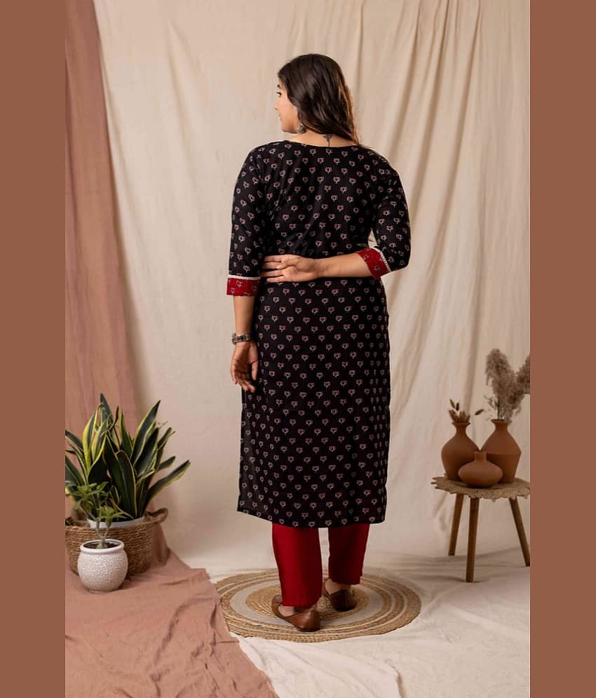 AMTHI Women Cotton Self Design A-line Kurti ( Black ) view 2