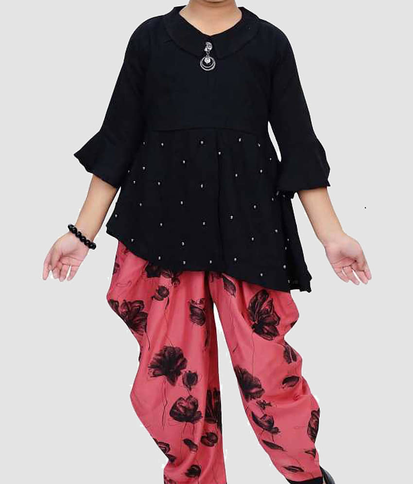 9stiches - Red Rayon Girls Top With Dhoti ( Pack of 1 ) view 2