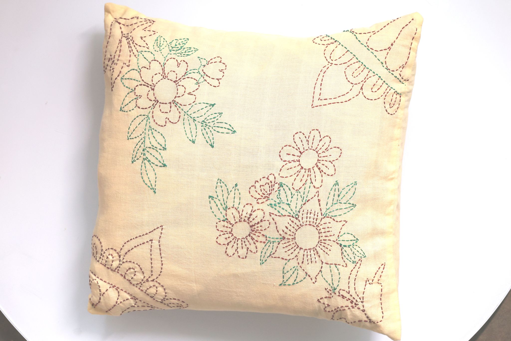Handmade Embroidered Floral Cushion Cover view 2