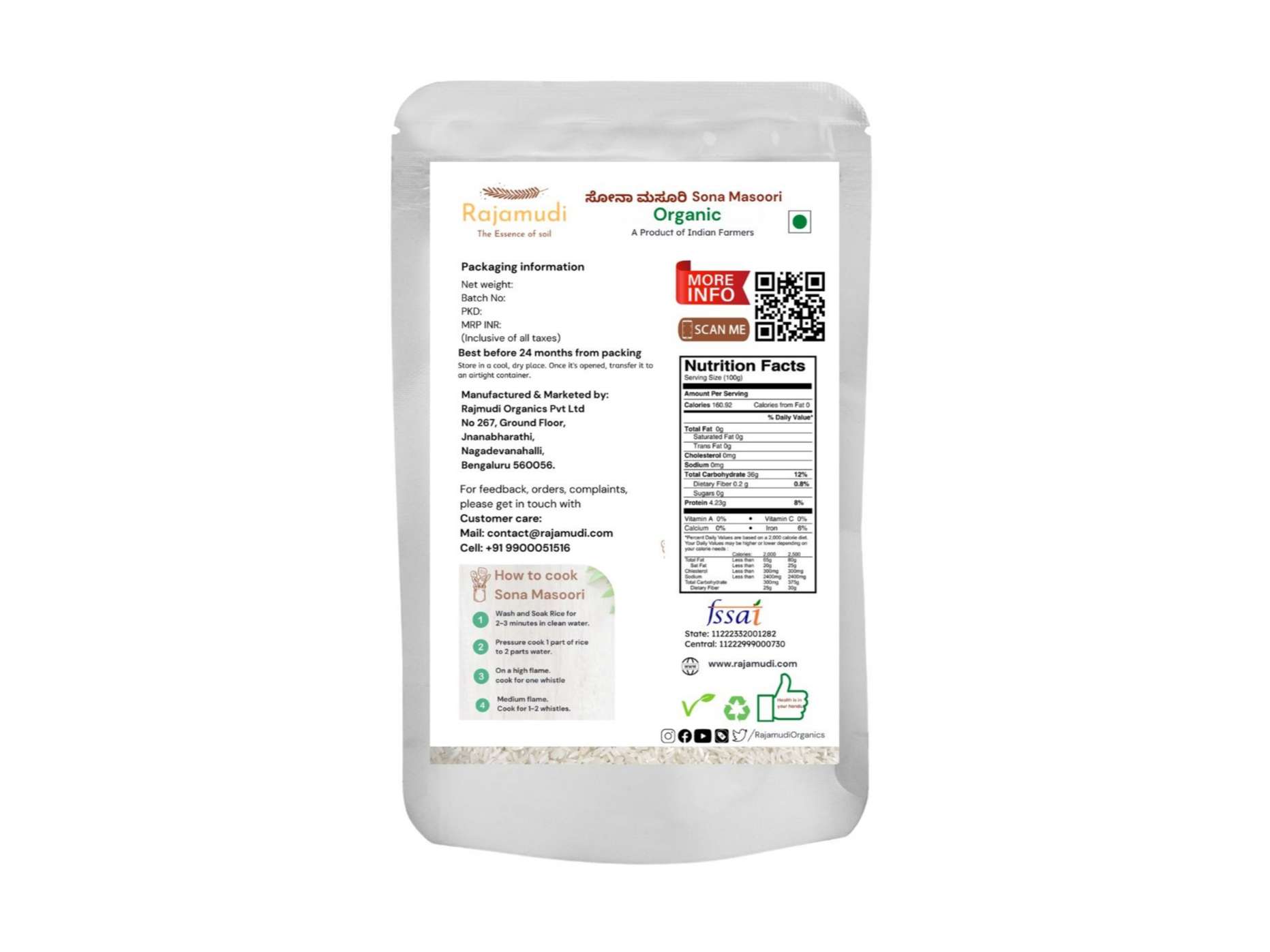 Rajamudi Organics Organic Brown RIce -SonaMasoori - 5 Kilogram view 2