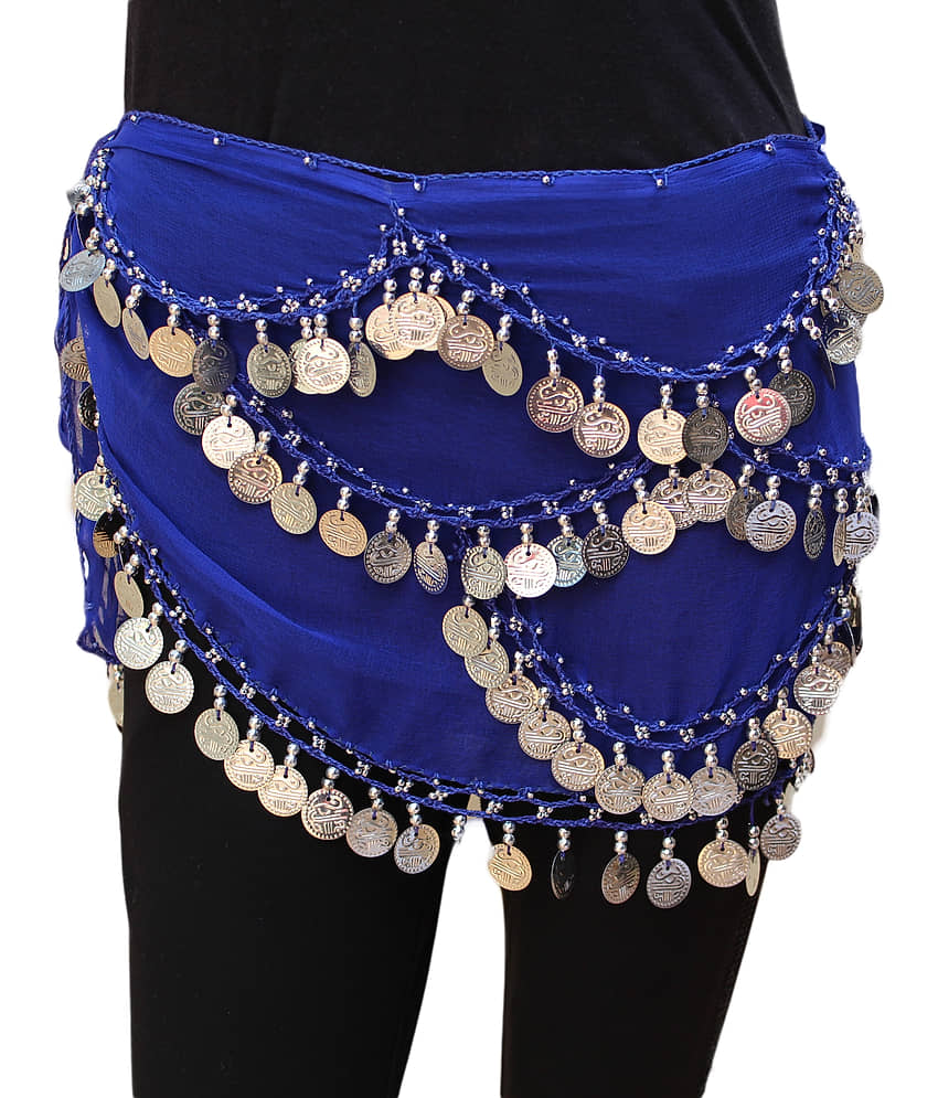 Kaku Fancy Dresses Blue Silver Belly Belt for Western Belly Dance -Blue & Silver, Free Size, for Girls view 2