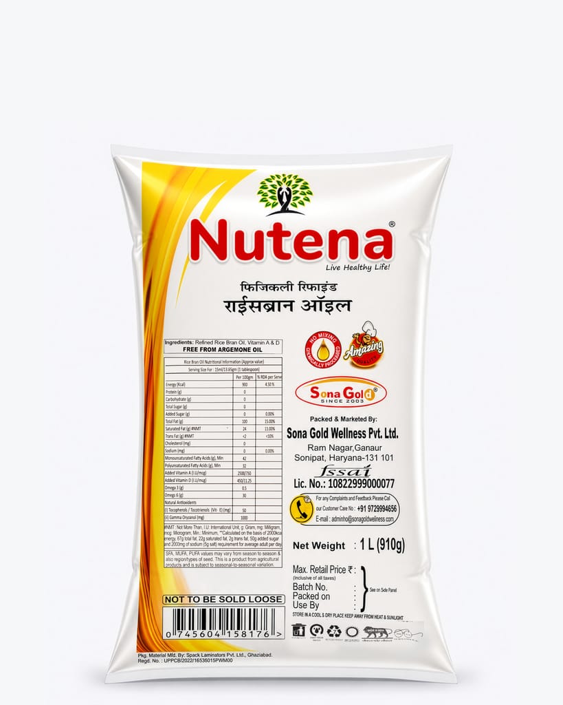 Nutena Physically Refined Rice Bran Oil 1L (910g) view 2