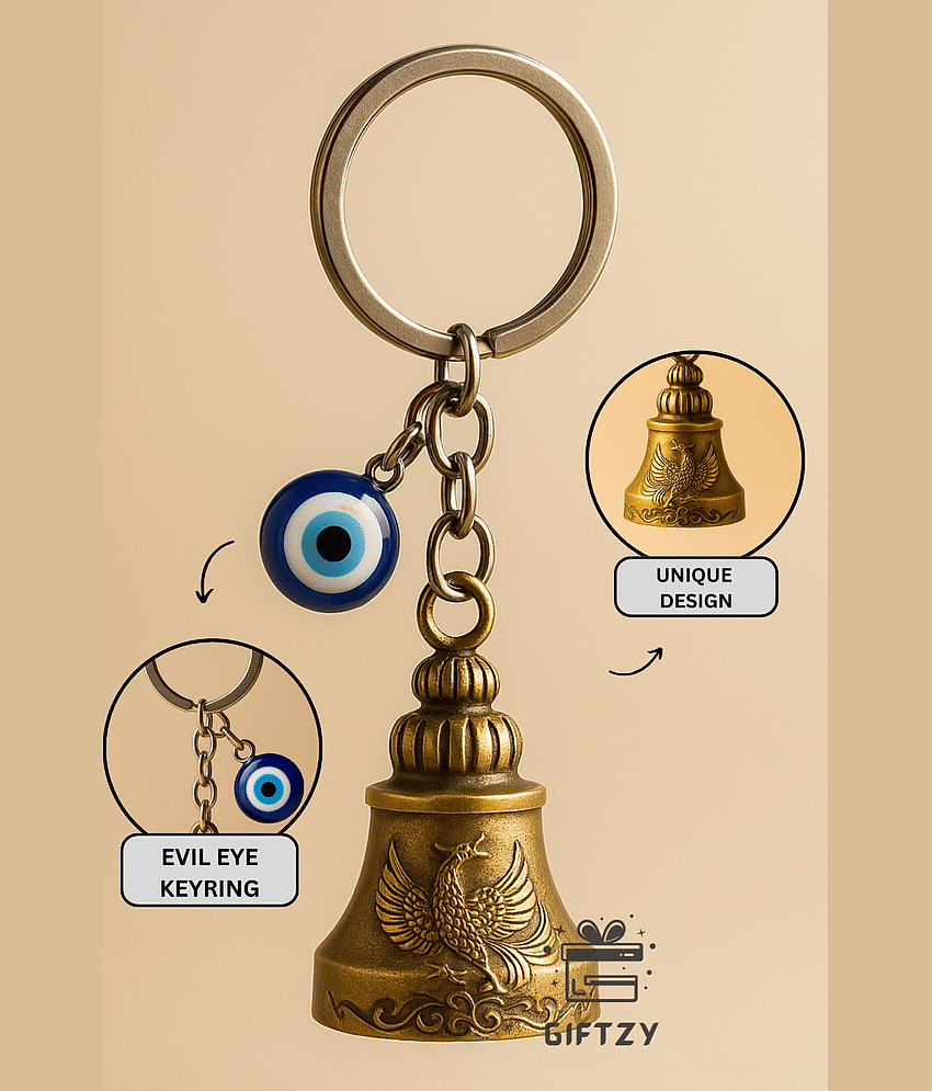 Guardian Bell Keychain Green Falcon Evil Eye Lucky Charm Protection Pendant Bike Rider Keyring Spiritual Bell Gift for Men Women Bag Charm Accessory view 2