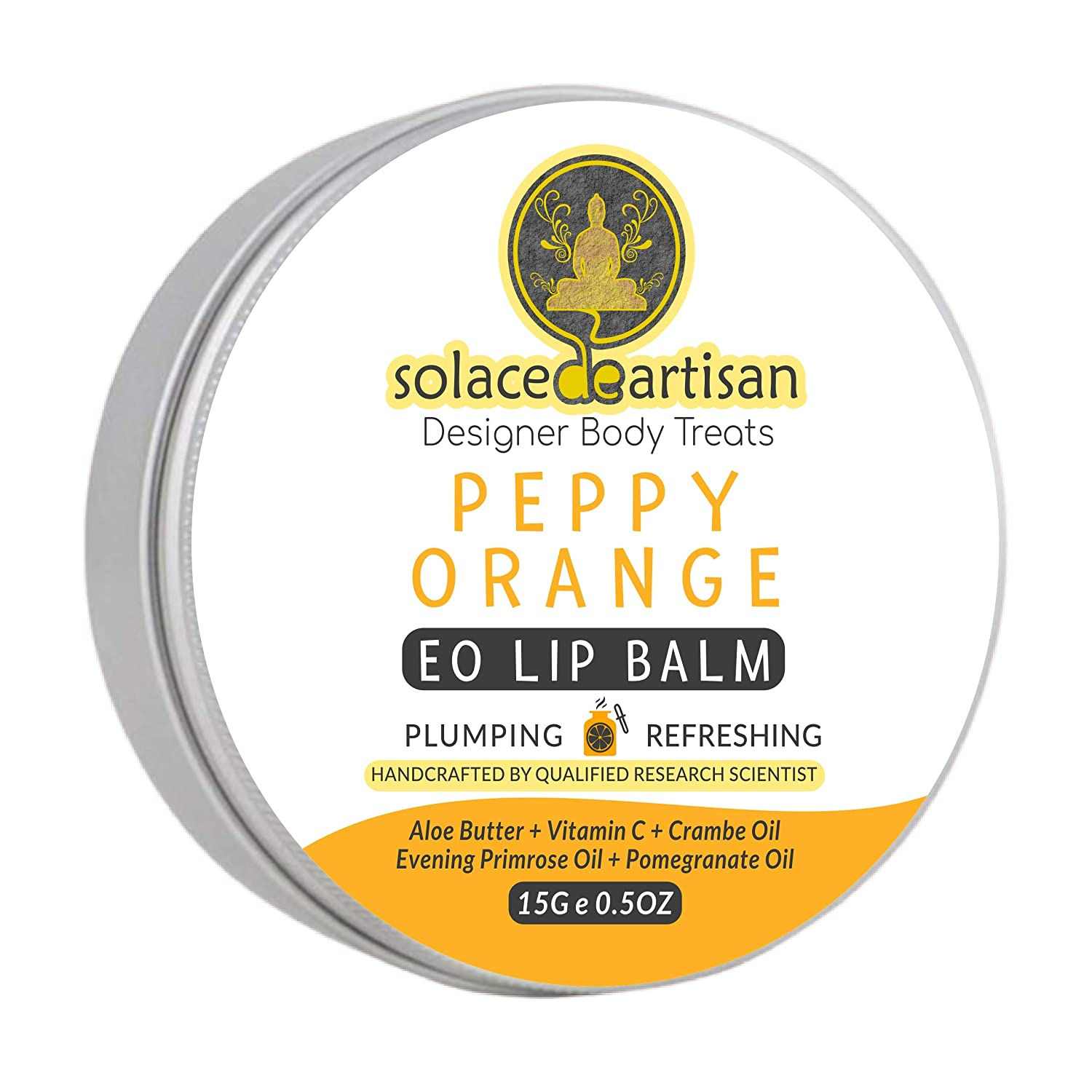 SolaceDeArtisan Peppy Orange Plumping & Refreshing EO Lip Balm, 15 gm