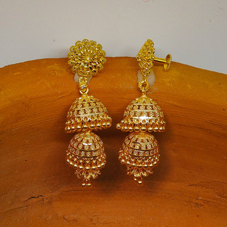 Traditional 1gm gold and micron plated jhumkis view 2