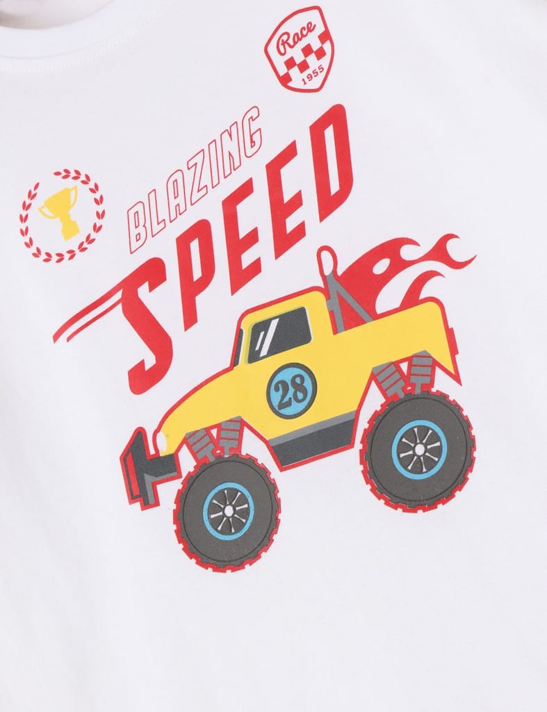Boys T shirt Cotton Pure White Blazing Speed Monster Truck view 2