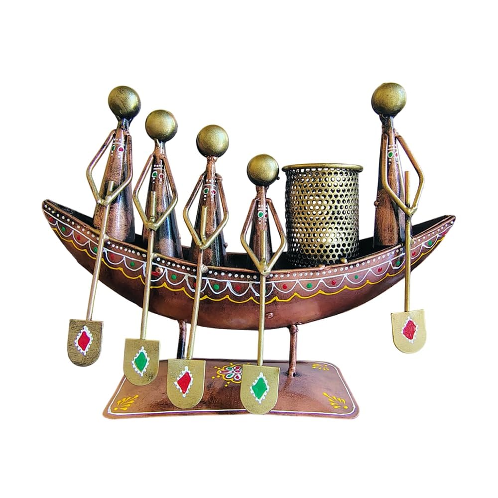 Handcrafted Metal Boat Pen Holder | Decorative Desk Organizer for Office & Home | Boat Pen Holder | Boat Showpiece for Living Room Rajasthani Home Decor | Artistic Table D�cor & Unique Gift Item view 2