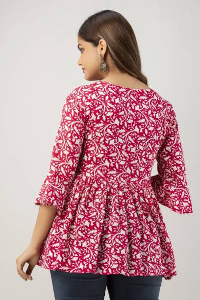 Casual Regular Sleeves Printed Women Pink Top view 2