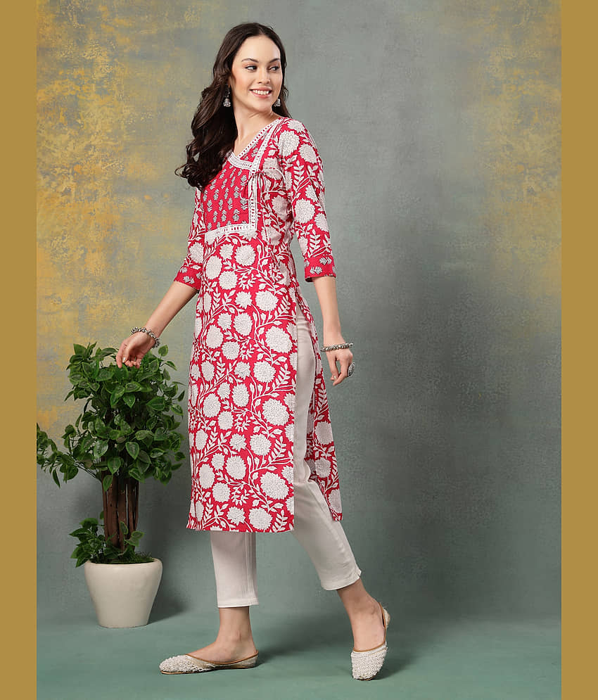 GOD BLESS Women Cotton Printed Straight Kurti ( Pink ) view 2