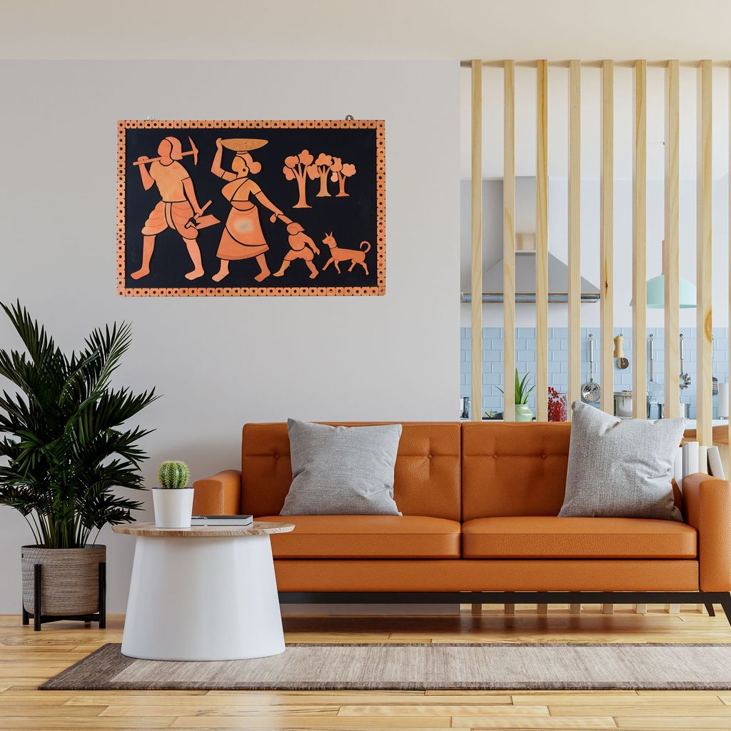 SOWPEACE Handcrafted Terracotta wallart tribal couple “The Homecoming” wall showpiece, premium artisan made wall home decor for living room, for gift view 2
