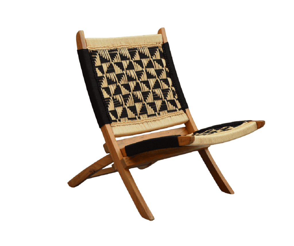 Orchid Homez Hand Woven Lounge Chair Folding Solid Wood Outdoor Chair (Natural) (Black-White) view 2