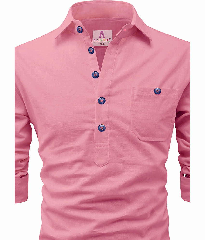 Apektra Peach Cotton Men's Shirt Style Kurta ( Pack of 1 ) view 2