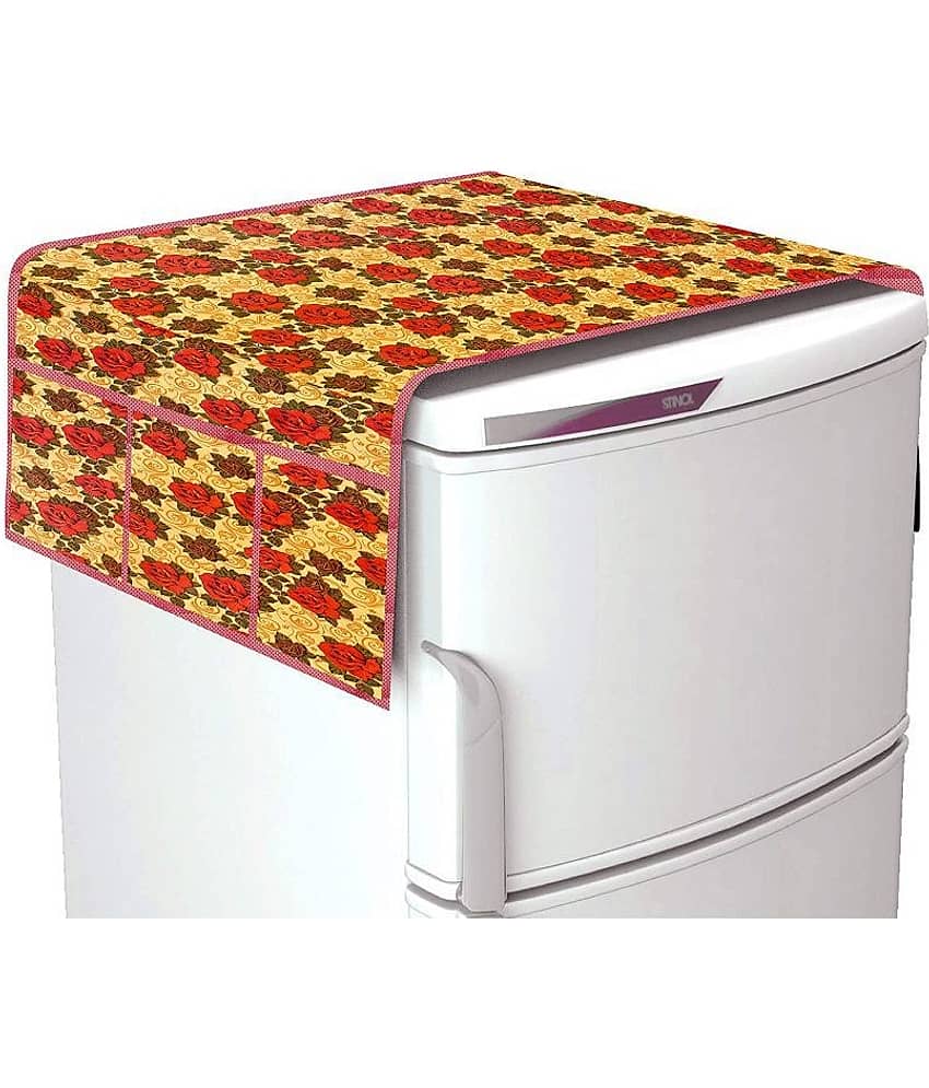 Laphino Polyester Floral Fridge Covers ( 97 55 ) Pack of 5 - Orange view 2
