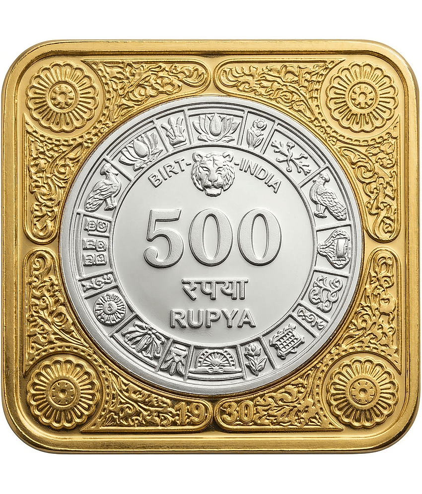 Bi-Metallic 500 Rupya – BIRT India Tiger Design Square Luxury Collectible & Plated Coin Bar (55g) view 2