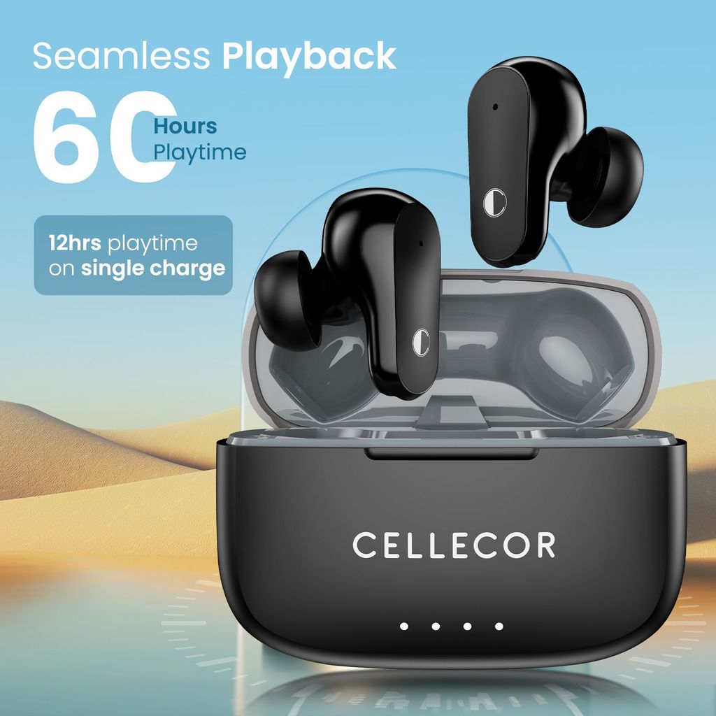Cellecor BroPods C109 QUAD TWS, 60H Playtime,Quad Mic ENC,5.3v BT,50ms Low Latency Gaming Bluetooth-Black Grey view 2