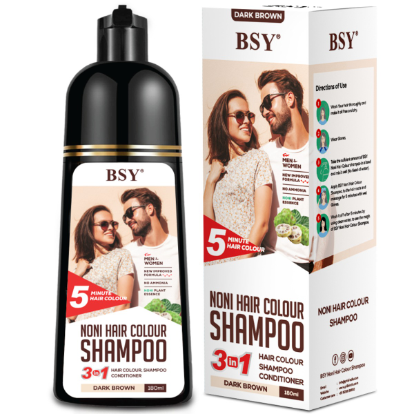BSY Noni Dark Brown Hair colour shampoo 180ml Brown 6 pcs – 1 Mono Carton
