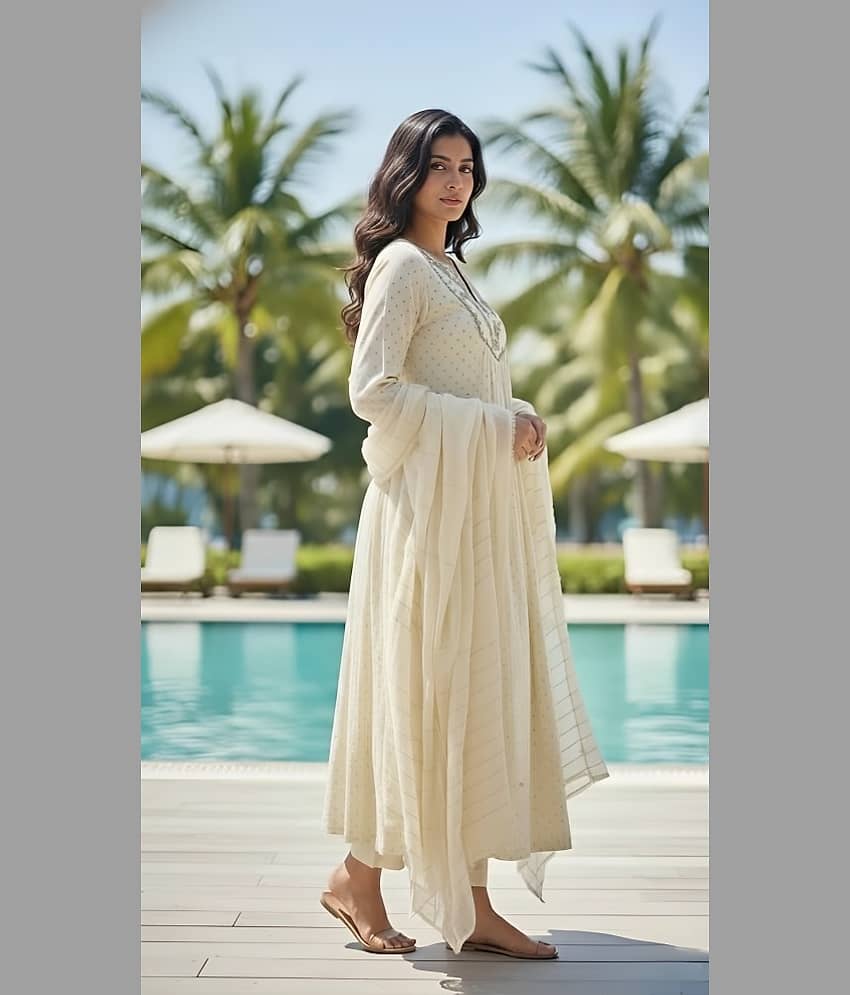 DSK STUDIO Women Polyester Solid Straight Kurti With Pants ( Cream ) view 2